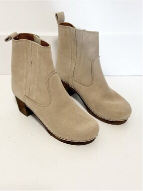 Sanita of Denmark Rina Suede & Wood Heeled Clog Ankle Boots Size 38